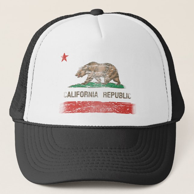 Distressed California Republic Flag Trucker Hat (Front)