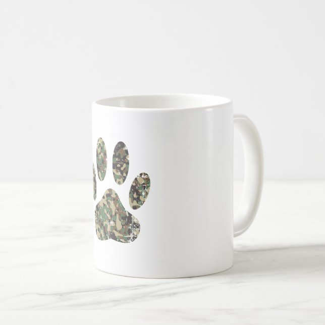 Distressed Camo Dog Paw Print Coffee Mug (Front Right)