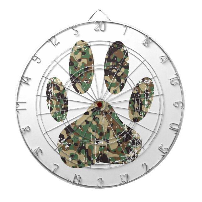 Distressed Camo Dog Paw Print Dartboard (Front)