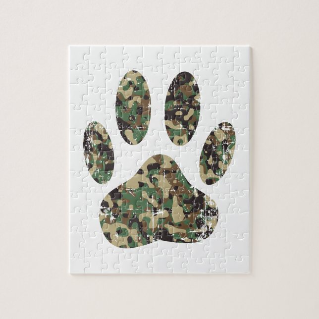 Distressed Camo Dog Paw Print Jigsaw Puzzle (Vertical)