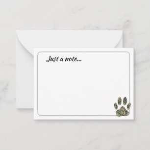 Distressed Camo Dog Paw Print Just a Note Card