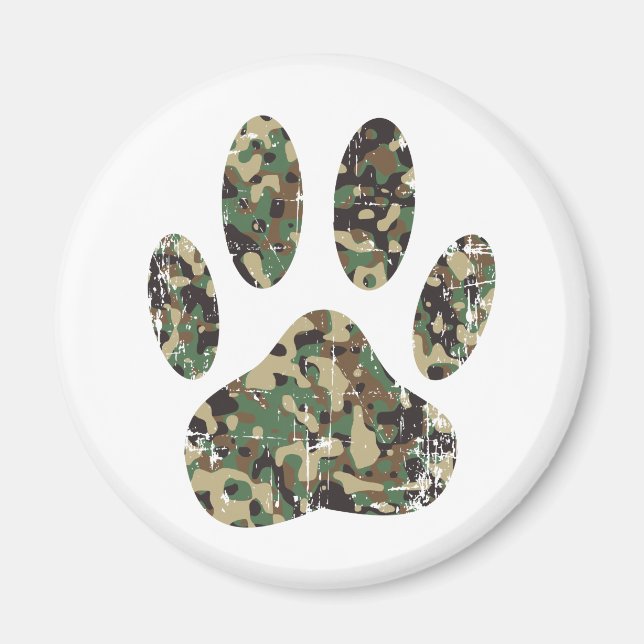 Distressed Camo Dog Paw Print Magnet (Front)