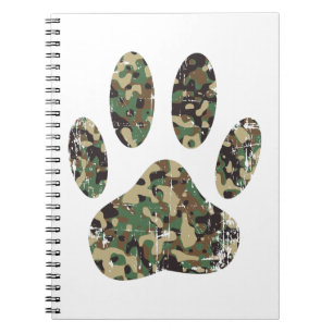 Distressed Camo Dog Paw Print Notebook