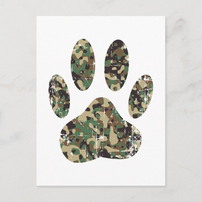 Distressed Camo Dog Paw Print Postcard (Front)