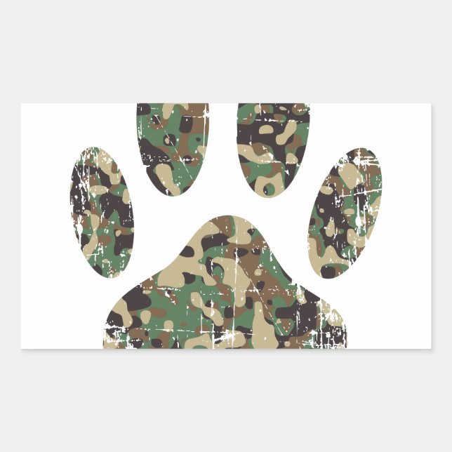 Distressed Camo Dog Paw Print Rectangular Sticker (Front)