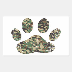 Distressed Camo Dog Paw Print Rectangular Sticker