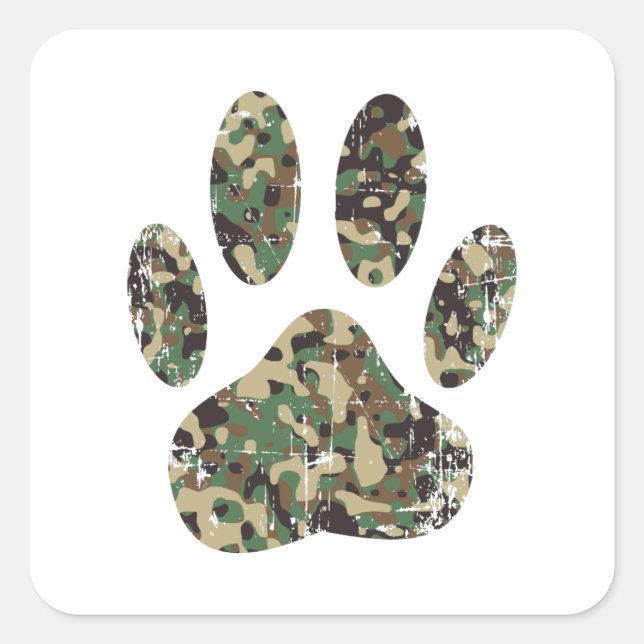 Distressed Camo Dog Paw Print Square Sticker (Front)