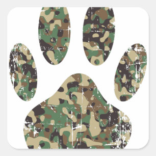 Distressed Camo Dog Paw Print Square Sticker