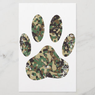 Distressed Camo Dog Paw Print Stationery