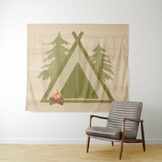 Distressed Campsite On Wood Tapestry