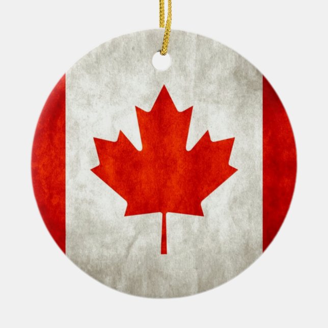 Distressed Canadian Flag Ceramic Tree Decoration (Front)