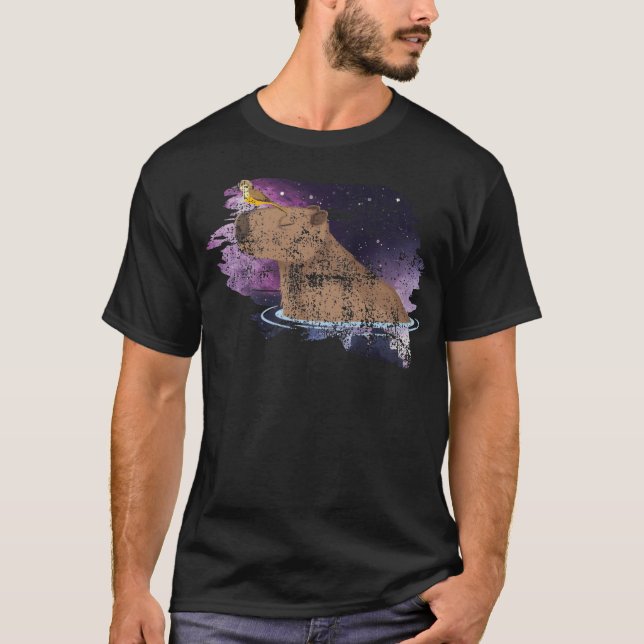 Distressed Capybara And Bird Nature Animal Rodent  T-Shirt (Front)