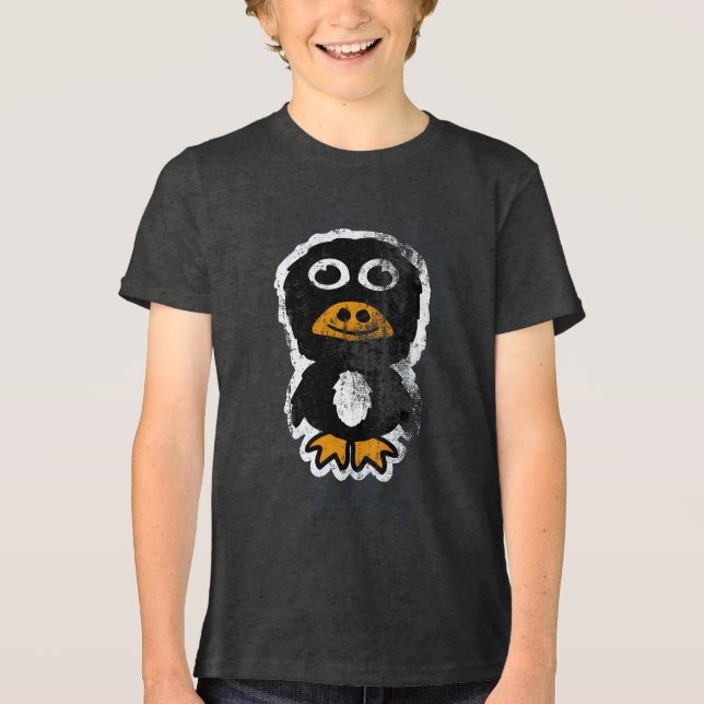 Distressed Cartoon Penguin 9 Tri-Blend Shirt (Front)