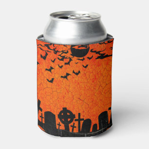 Distressed Cemetery - Orange Black Halloween Print Can Cooler