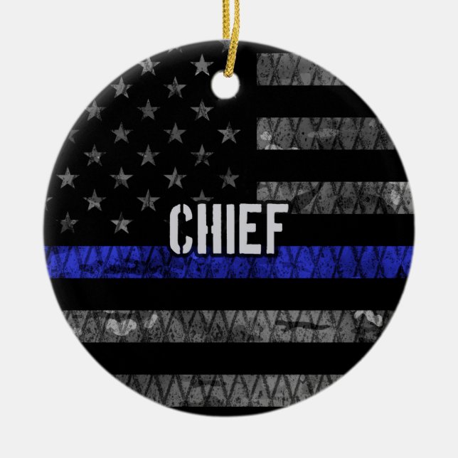Distressed Chief Police Flag Ceramic Tree Decoration (Front)
