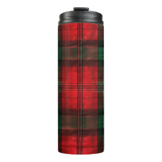 DISTRESSED CHRISTMAS RED & GREEN PLAIDS THERMAL TUMBLER