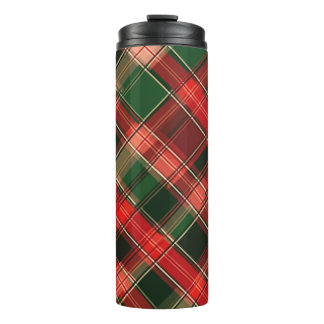 DISTRESSED CHRISTMAS RED & GREEN PLAIDS THERMAL TUMBLER