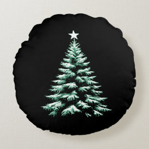 Distressed Christmas Tree Green Peppermint Stripes Round Cushion