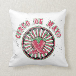 Distressed Cinco de Mayo with Peppers and Stripes Cushion