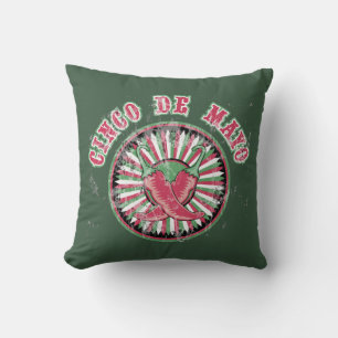 Distressed Cinco de Mayo with Peppers and Stripes Cushion