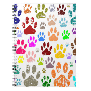 Distressed Colorful Dog Paw Prints Notebook