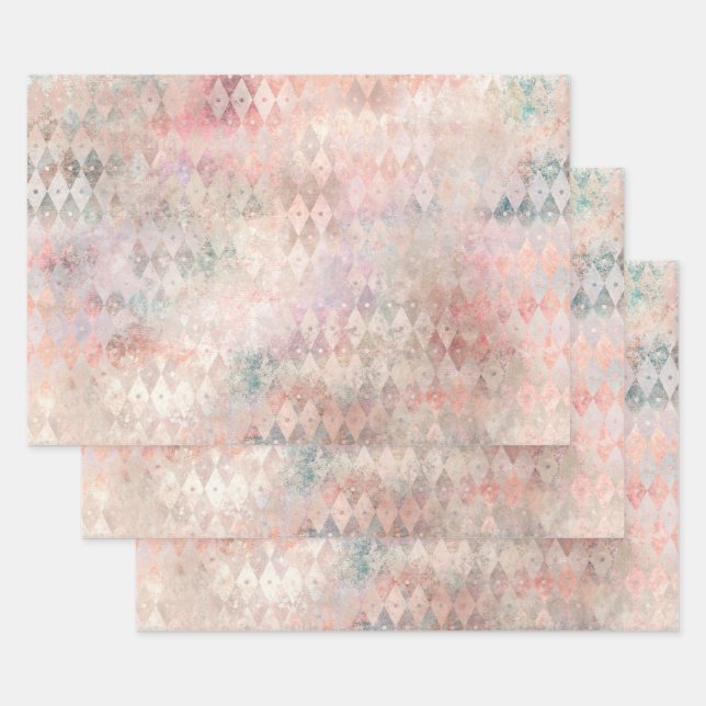 Distressed Colourful Diamond Pattern Wrapping Paper Sheet (Set)