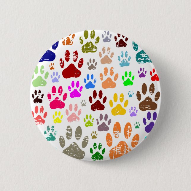 Distressed Colourful Dog Paw Prints 6 Cm Round Badge (Front)