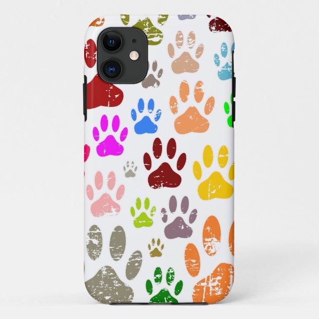 Distressed Colourful Dog Paw Prints Case-Mate iPhone Case (Back)