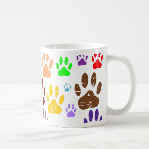 Distressed Colourful Dog Paw Prints Coffee Mug