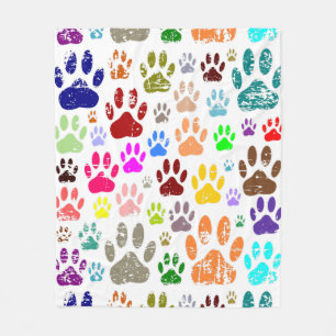 Distressed Colourful Dog Paw Prints Fleece Blanket