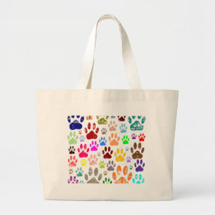 Distressed Colourful Dog Paw Prints Large Tote Bag