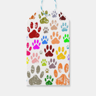 Distressed Colourful Dog Paw Prints Pet Gift Tags