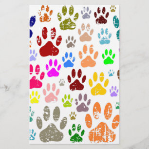 Distressed Colourful Dog Paw Prints Stationery