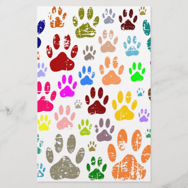 Distressed Colourful Dog Paw Prints Stationery (Front)