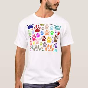 Distressed Colourful Dog Paw Prints T-Shirt