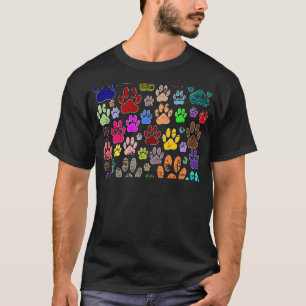 Distressed Colourful Dog Paw Prints T-Shirt