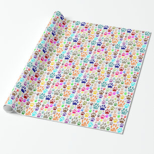 Distressed Colourful Dog Paw Prints Wrapping Paper