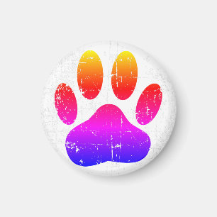 Distressed Colourful Dog Pawprint Magnet