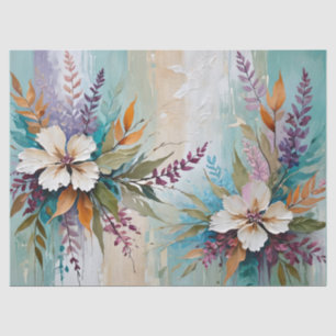 Distressed Colourful Floral on Blue Beige White Tissue Paper