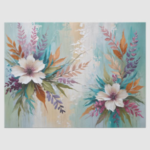 Distressed Colourful Floral on Blue Beige White Tissue Paper