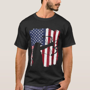 Distressed Compound Bow Archer American Flag T-Shirt