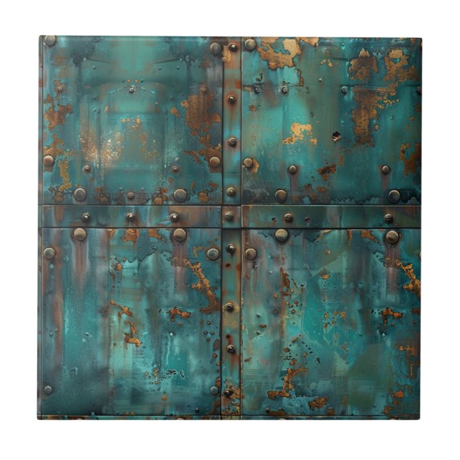 Distressed Copper Patina  Tile (Front)