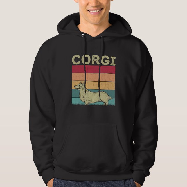 Distressed Corgi Dog  Boys Girls Retro Style Corgi Hoodie (Front)