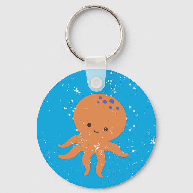 Distressed Cute Octopus Cartoon Key Ring (Front)