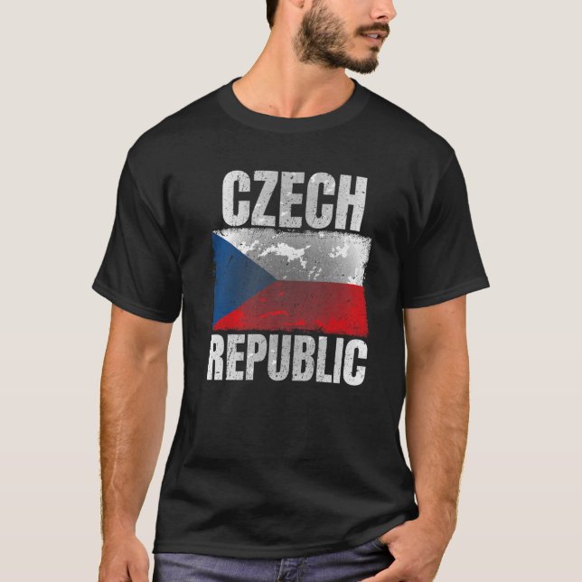 Distressed Czech Republic Flag Graphic For Men Wom T-Shirt (Front)