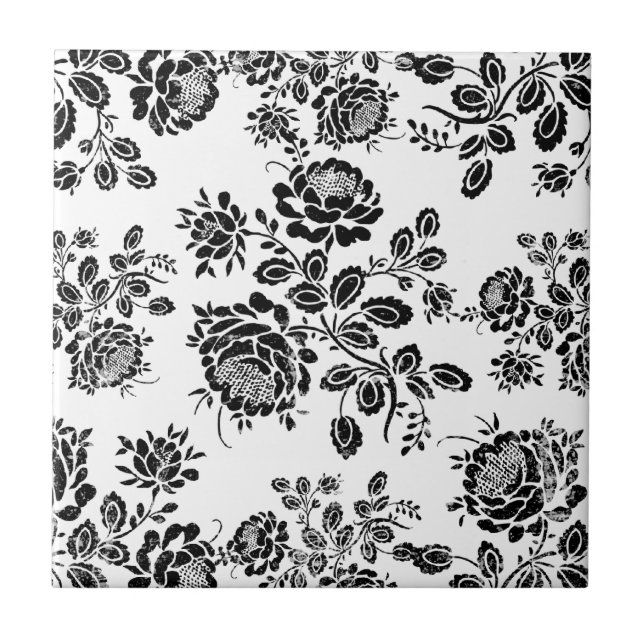 Distressed damask floral roses flowers pattern hot tile (Front)