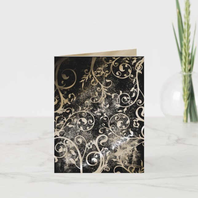 Distressed Damask Gothic Grunge Wedding RSVP Invitation (Front)