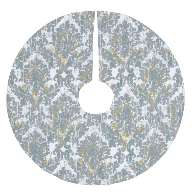 Distressed Damask Pattern Brushed Polyester Tree Skirt (Front)