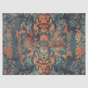Distressed Damask Pattern Copper Teal Decoupage Tissue Paper