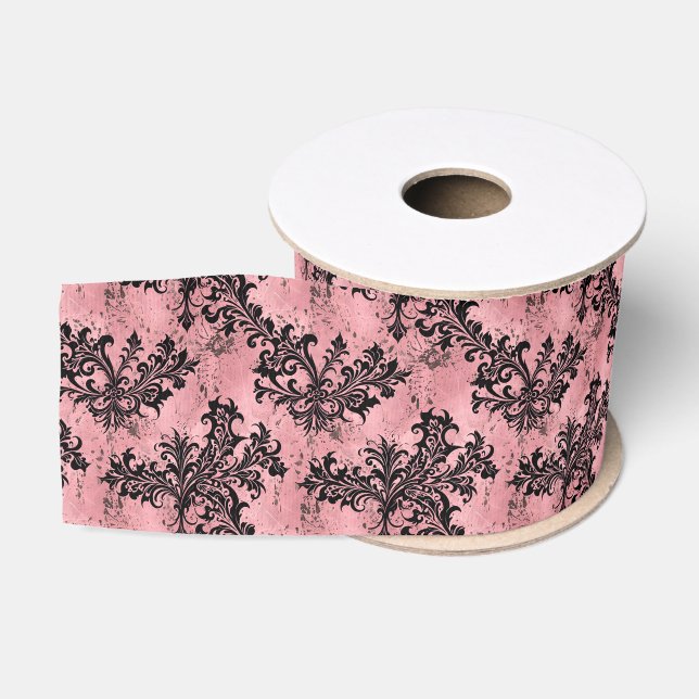 Distressed Damask Pattern Luxury Craft Grosgrain Ribbon (Spool)